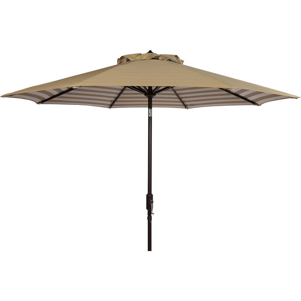 image:imageSafavieh PAT8007A Collection Athens Inside Out Striped 9Ft Crank Outdoor Auto Tilt UmbrellaBeigeWhite