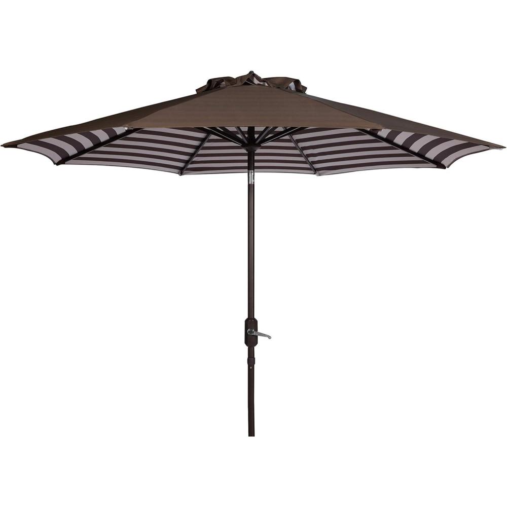 image:imageSafavieh PAT8007A Collection Athens Inside Out Striped 9Ft Crank Outdoor Auto Tilt UmbrellaBrown