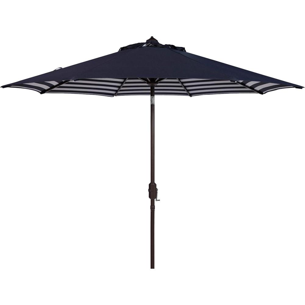 image:imageSafavieh PAT8007A Collection Athens Inside Out Striped 9Ft Crank Outdoor Auto Tilt UmbrellaNavyWhite