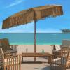 SAFAVIEH 6.5ft Outdoor Patio Umbrella, Hilo Collection, Tiki, Brown, Button Tilt, UV Resistant for Deck, Backyard, Poolside (PAT8512A)