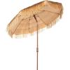 SAFAVIEH 6.5ft Outdoor Patio Umbrella, Hilo Collection, Tiki, Brown, Button Tilt, UV Resistant for Deck, Backyard, Poolside (PAT8512A)