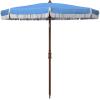 SAFAVIEH 6.5ft Outdoor Patio Umbrella, Round, Estonia Collection, Fringe Trim, Light Blue, Button Tilt, UV Resistant for Deck, Backyard, Poolside (PAT8500C)(Blue)