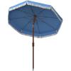 SAFAVIEH 6.5ft Outdoor Patio Umbrella, Round, Estonia Collection, Fringe Trim, Light Blue, Button Tilt, UV Resistant for Deck, Backyard, Poolside (PAT8500C)(Blue)