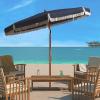 SAFAVIEH 6.5ft Outdoor Patio Umbrella, Round, Estonia Collection, Fringe Trim, Light Blue, Button Tilt, UV Resistant for Deck, Backyard, Poolside (PAT8500C)(Navy)