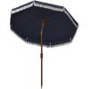 SAFAVIEH 6.5ft Outdoor Patio Umbrella, Round, Estonia Collection, Fringe Trim, Light Blue, Button Tilt, UV Resistant for Deck, Backyard, Poolside (PAT8500C)(Navy)