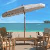 SAFAVIEH 6.5ft Outdoor Patio Umbrella, Round, Estonia Collection, Fringe Trim, Light Blue, Button Tilt, UV Resistant for Deck, Backyard, Poolside (PAT8500C)(White)