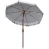 SAFAVIEH 6.5ft Outdoor Patio Umbrella, Round, Estonia Collection, Fringe Trim, Light Blue, Button Tilt, UV Resistant for Deck, Backyard, Poolside (PAT8500C)(White)