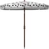 SAFAVIEH 6.5ft Outdoor Patio Umbrella, Round, Sydney Collection, White & Light Blue, Polka Dot Print, Fringe Trim, Button Tilt, UV Resistant for Deck, Backyard, Poolside (PAT8502C)(White / Black)