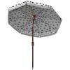 SAFAVIEH 6.5ft Outdoor Patio Umbrella, Round, Sydney Collection, White & Light Blue, Polka Dot Print, Fringe Trim, Button Tilt, UV Resistant for Deck, Backyard, Poolside (PAT8502C)(White / Navy)