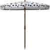 SAFAVIEH 6.5ft Outdoor Patio Umbrella, Round, Sydney Collection, White & Light Blue, Polka Dot Print, Fringe Trim, Button Tilt, UV Resistant for Deck, Backyard, Poolside (PAT8502C)(White / Navy)