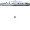SAFAVIEH 6.5ft Outdoor Patio Umbrella, Round, Sydney Collection, White & Light Blue, Polka Dot Print, Fringe Trim, Button Tilt, UV Resistant for Deck, Backyard, Poolside (PAT8502C)(White / Blue)