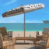 SAFAVIEH 6.5ft Outdoor Patio Umbrella, Round, Sydney Collection, White & Light Blue, Polka Dot Print, Fringe Trim, Button Tilt, UV Resistant for Deck, Backyard, Poolside (PAT8502C)(White / Navy)