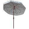 SAFAVIEH 6.5ft Outdoor Patio Umbrella, Round, Sydney Collection, White & Light Blue, Polka Dot Print, Fringe Trim, Button Tilt, UV Resistant for Deck, Backyard, Poolside (PAT8502C)(White / Blue)