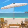 SAFAVIEH 6.5x10ft Outdoor Patio Umbrella, Rectangular, Valance, Red & White Trim, Auto Crank Tilt, UV Resistant for Deck, Backyard, Poolside (PAT8306D)(Beige / White)