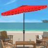 SAFAVIEH 6.5x10ft Outdoor Patio Umbrella, Rectangular, Valance, Red & White Trim, Auto Crank Tilt, UV Resistant for Deck, Backyard, Poolside (PAT8306D)(Red)