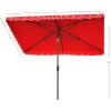 SAFAVIEH 6.5x10ft Outdoor Patio Umbrella, Rectangular, Valance, Red & White Trim, Auto Crank Tilt, UV Resistant for Deck, Backyard, Poolside (PAT8306D)(Red)