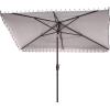 SAFAVIEH 6.5x10ft Outdoor Patio Umbrella, Rectangular, Valance, Red & White Trim, Auto Crank Tilt, UV Resistant for Deck, Backyard, Poolside (PAT8306D)(White / Black)