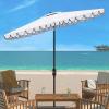 SAFAVIEH 6.5x10ft Outdoor Patio Umbrella, Rectangular, Valance, Red & White Trim, Auto Crank Tilt, UV Resistant for Deck, Backyard, Poolside (PAT8306D)(White / Black)