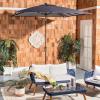SAFAVIEH 7.5ft Outdoor Patio Umbrella, Square, Athens Collection, Beige & White, Auto Crank Tilt, UV Resistant for Deck, Backyard, Poolside (PAT8407B)(Navy/White)