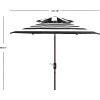 SAFAVIEH 9ft Outdoor Patio Umbrella, Double Top, Iris Collection, Grey & White Stripe, Auto Crank Tilt, UV Resistant for Deck, Backyard, Poolside (PAT8204D)(Black / White)