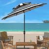 SAFAVIEH 9ft Outdoor Patio Umbrella, Double Top, Iris Collection, Grey & White Stripe, Auto Crank Tilt, UV Resistant for Deck, Backyard, Poolside (PAT8204D)(Black / White)