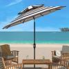 SAFAVIEH 9ft Outdoor Patio Umbrella, Double Top, Iris Collection, Grey & White Stripe, Auto Crank Tilt, UV Resistant for Deck, Backyard, Poolside (PAT8204D)(Grey / White)