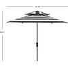 SAFAVIEH 9ft Outdoor Patio Umbrella, Double Top, Iris Collection, Grey & White Stripe, Auto Crank Tilt, UV Resistant for Deck, Backyard, Poolside (PAT8204D)(Navy / White)