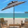 SAFAVIEH 9ft Outdoor Patio Umbrella, Double Top, Iris Collection, Grey & White Stripe, Auto Crank Tilt, UV Resistant for Deck, Backyard, Poolside (PAT8204D)(Navy / White)
