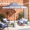 SAFAVIEH 9ft Outdoor Patio Umbrella, Double Top, Vienna Collection, Beige & White Stripe, Scallop Edge, Crank, Button Tilt, UV Resistant for Deck, Backyard, Poolside (PAT8211A)(Navy / White)