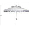 SAFAVIEH 9ft Outdoor Patio Umbrella, Double Top, Vienna Collection, Beige & White Stripe, Scallop Edge, Crank, Button Tilt, UV Resistant for Deck, Backyard, Poolside (PAT8211A)(Grey / White)