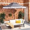 SAFAVIEH 9ft Outdoor Patio Umbrella, Double Top, Vienna Collection, Beige & White Stripe, Scallop Edge, Crank, Button Tilt, UV Resistant for Deck, Backyard, Poolside (PAT8211A)(Black / White)