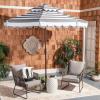 SAFAVIEH 9ft Outdoor Patio Umbrella, Double Top, Vienna Collection, Beige & White Stripe, Scallop Edge, Crank, Button Tilt, UV Resistant for Deck, Backyard, Poolside (PAT8211A)(Grey / White)
