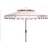 SAFAVIEH 9ft Outdoor Patio Umbrella, Double Top, Vienna Collection, Beige & White Stripe, Scallop Edge, Crank, Button Tilt, UV Resistant for Deck, Backyard, Poolside (PAT8211A)(Beige/White)