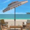 SAFAVIEH 9ft Outdoor Patio Umbrella, Double Top, Vienna Collection, Beige & White Stripe, Scallop Edge, Crank, Button Tilt, UV Resistant for Deck, Backyard, Poolside (PAT8211A)(Beige/White)