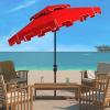 SAFAVIEH 9ft Outdoor Patio Umbrella, Double Top, Zimmerman Collection, Black & White, Crank, Button Tilt, UV Resistant for Deck, Backyard, Poolside (PAT8200H)(Red/White)