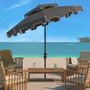 SAFAVIEH 9ft Outdoor Patio Umbrella, Double Top, Zimmerman Collection, Black & White, Crank, Button Tilt, UV Resistant for Deck, Backyard, Poolside (PAT8200H)(Grey/White)