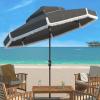 SAFAVIEH 9ft Outdoor Patio Umbrella, Round, Double Top, Milan Fringe, Red & White, Crank, Button Tilt, UV Resistant for Deck, Backyard, Poolside (PAT8208E)(Gray)