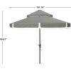 SAFAVIEH 9ft Outdoor Patio Umbrella, Round, Double Top, Milan Fringe, Red & White, Crank, Button Tilt, UV Resistant for Deck, Backyard, Poolside (PAT8208E)(Gray)