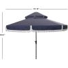 SAFAVIEH 9ft Outdoor Patio Umbrella, Round, Double Top, Milan Fringe, Red & White, Crank, Button Tilt, UV Resistant for Deck, Backyard, Poolside (PAT8208E)(Navy/White)