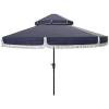 SAFAVIEH 9ft Outdoor Patio Umbrella, Round, Double Top, Milan Fringe, Red & White, Crank, Button Tilt, UV Resistant for Deck, Backyard, Poolside (PAT8208E)(Navy/White)
