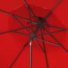 SAFAVIEH 9ft Outdoor Patio Umbrella, Round, Double Top, Milan Fringe, Red & White, Crank, Button Tilt, UV Resistant for Deck, Backyard, Poolside (PAT8208E)(Red)