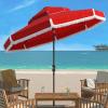 SAFAVIEH 9ft Outdoor Patio Umbrella, Round, Double Top, Milan Fringe, Red & White, Crank, Button Tilt, UV Resistant for Deck, Backyard, Poolside (PAT8208E)(Red)