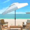 SAFAVIEH 9ft Outdoor Patio Umbrella, Round, Double Top, Milan Fringe, Red & White, Crank, Button Tilt, UV Resistant for Deck, Backyard, Poolside (PAT8208E)(White)