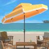 SAFAVIEH 9ft Outdoor Patio Umbrella, Round, Double Top, Milan Fringe, Red & White, Crank, Button Tilt, UV Resistant for Deck, Backyard, Poolside (PAT8208E)(Yellow)