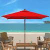 SAFAVIEH Outdoor Collection 7.5FT Square Wooden Pulley Market Umbrella(Red)