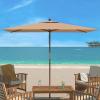 SAFAVIEH Outdoor Collection Aklin 6.5FT x 10FT Rectangle Wooden Pulley Market Umbrella (No Tilt)(Beige)