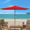 SAFAVIEH Outdoor Collection Aklin 6.5FT x 10FT Rectangle Wooden Pulley Market Umbrella (No Tilt)(Red)