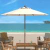 SAFAVIEH Outdoor Collection Cannes White 11-Foot Wooden Pulley Market Umbrella(Beige)