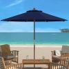 SAFAVIEH Outdoor Collection Cannes White 11-Foot Wooden Pulley Market Umbrella(Navy)