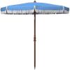 SAFAVIEH 6.5ft Outdoor Patio Umbrella, Round, Estonia Collection, Fringe Trim, Light Blue, Button Tilt, UV Resistant for Deck, Backyard, Poolside (PAT8500C)(Blue)